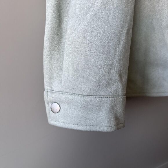 Bagatelle Collection Jacket Womens Large Sage Faux Suede Snap Shacket Collared - Picture 5 of 14